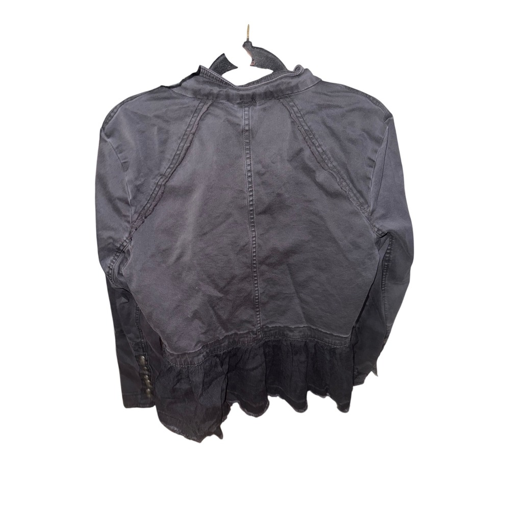 Free People Ruffle Hem Military Jacket Washed Black Grey Double Breasted Large - Picture 4 of 5